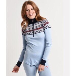 Kari Traa Lokke Base Layer Half Zip Merino Wool Sweater Women’s Small Fair Isle